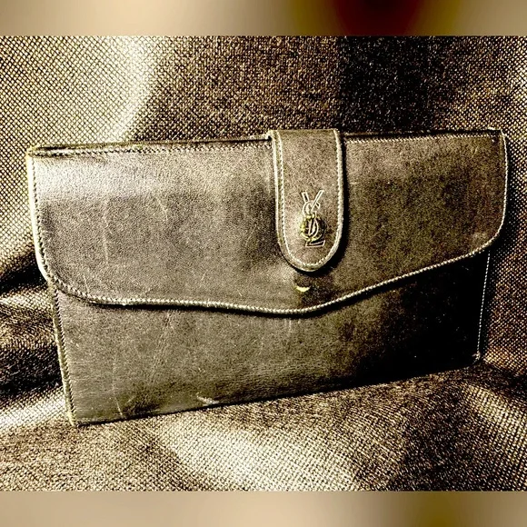 Yves Saint Laurent Clutch Vintage Lambskin Silk Lined Monogram 70s Rare YSL - Picture 8 of 12